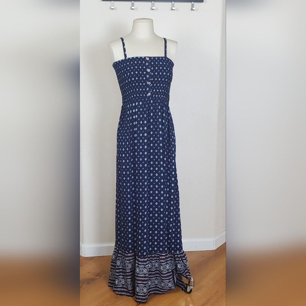Navy Blue Patterned Maxi Dress
